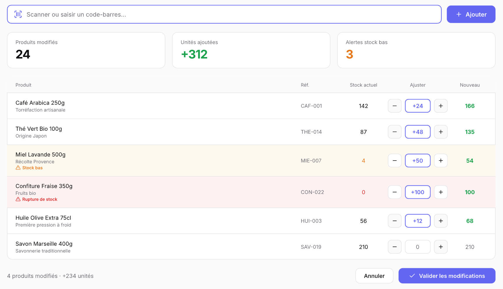 Ajoutez du stock en quelques secondes