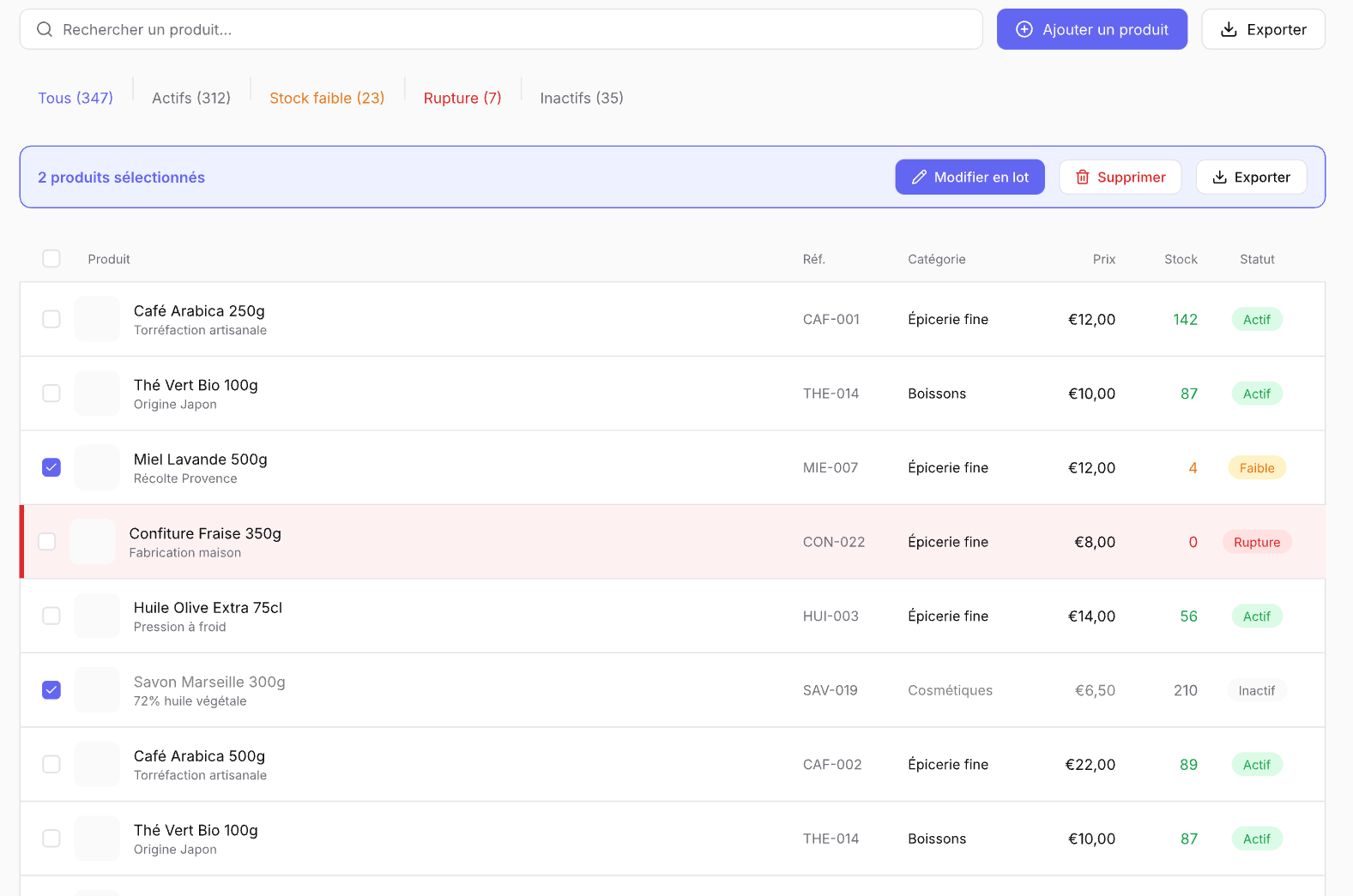 Modifiez plusieurs produits en une seule action
